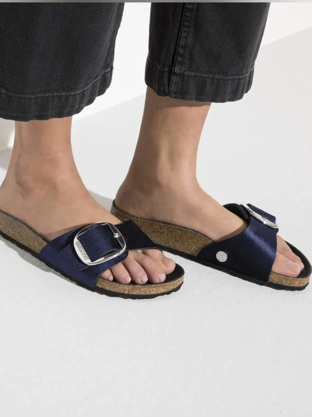 Birkenstock Madrid Big Buckle Velvet Sandal EU 40 US 9 Dark Blue Casual Comfort - Picture 2 of 11